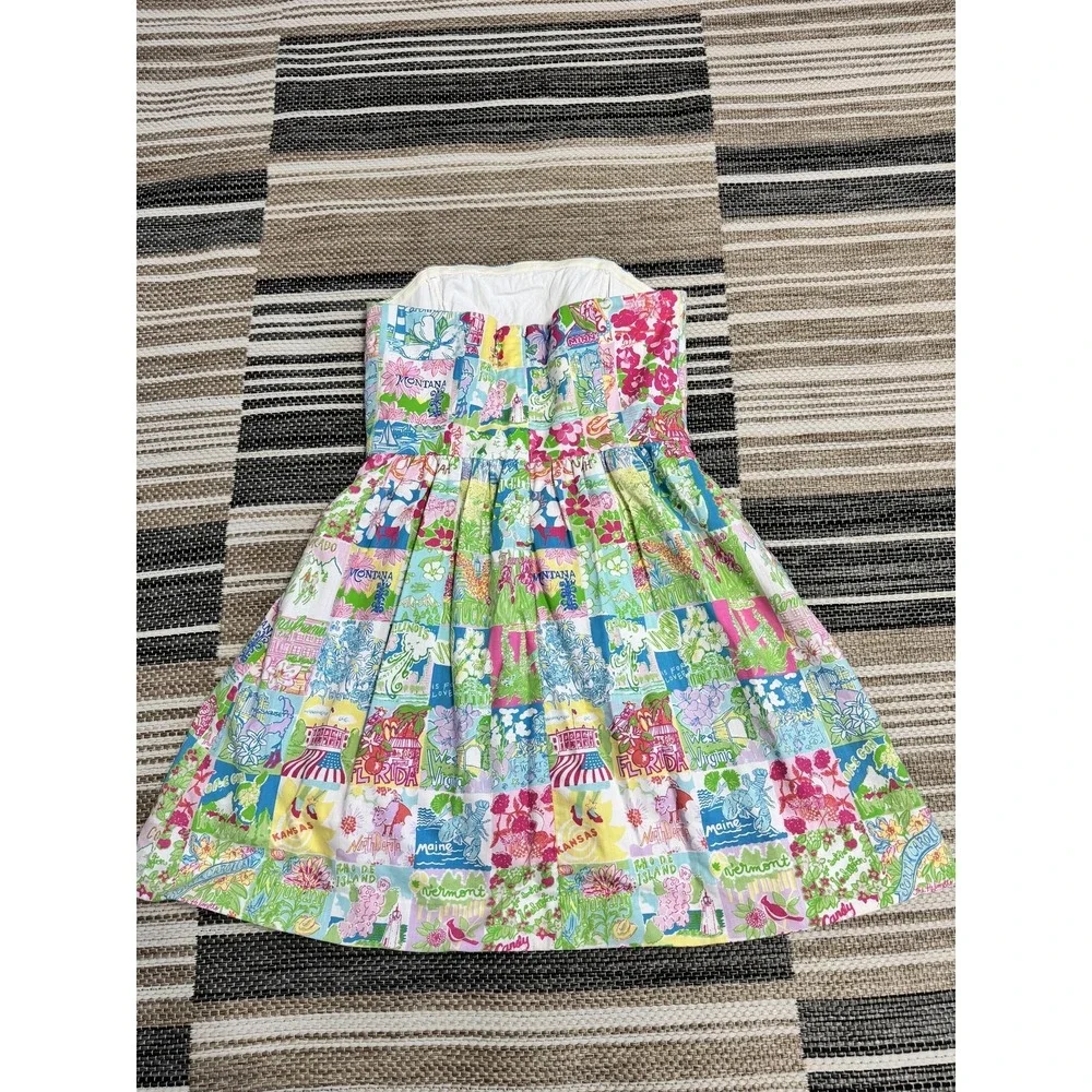 Lilly Pulitzer Dress Women's 4 State of Mind Patchwork Strapless Sundress Preppy - Picture 3 of 16
